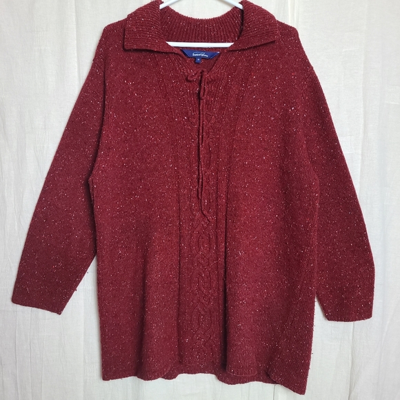 Penningtons Women's Plus Size Red Speckles Cableknit Long Sleeves Sweater - Picture 1 of 15